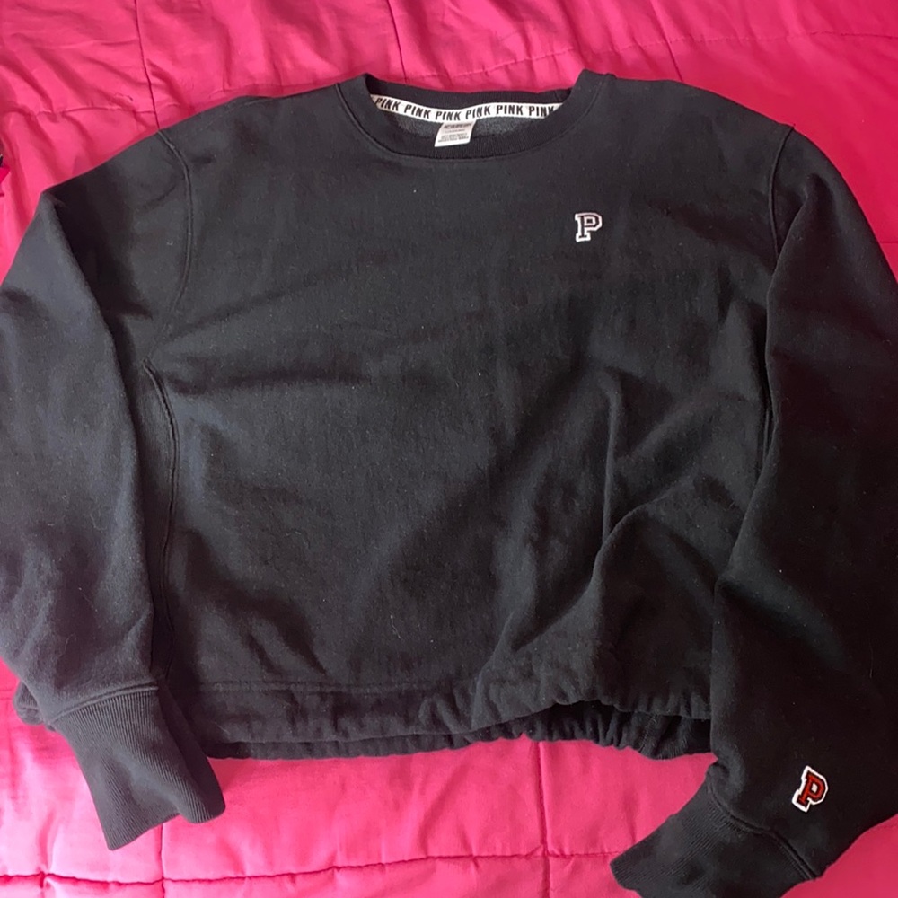 Black drawstring bottom sweatshirt